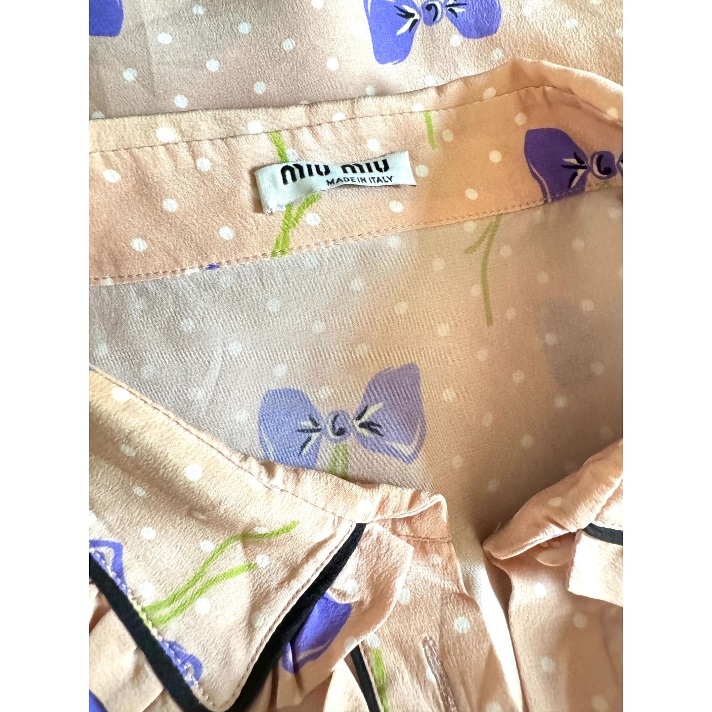 Light Pink Silk Bow Print Shirt 
