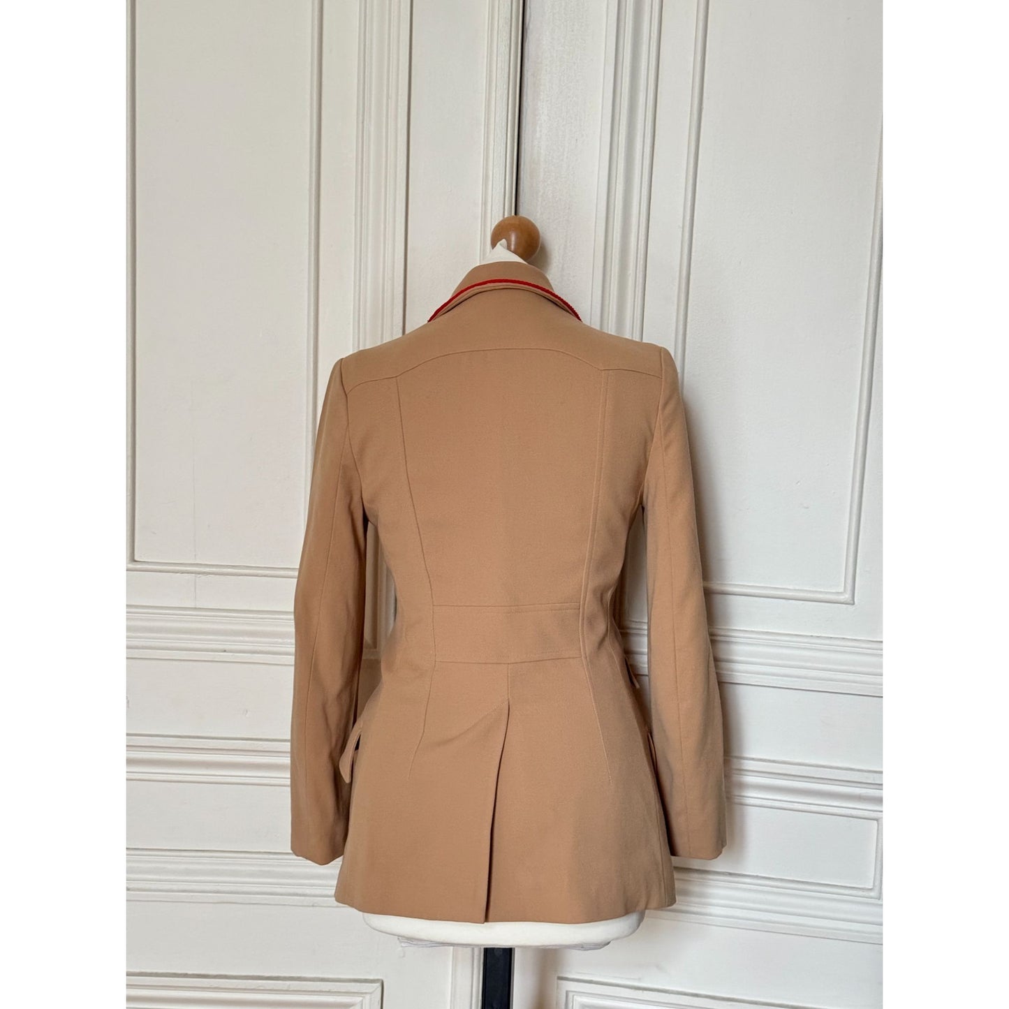 Vintage Beige Wool Blazer with Red Liseret Detailing 