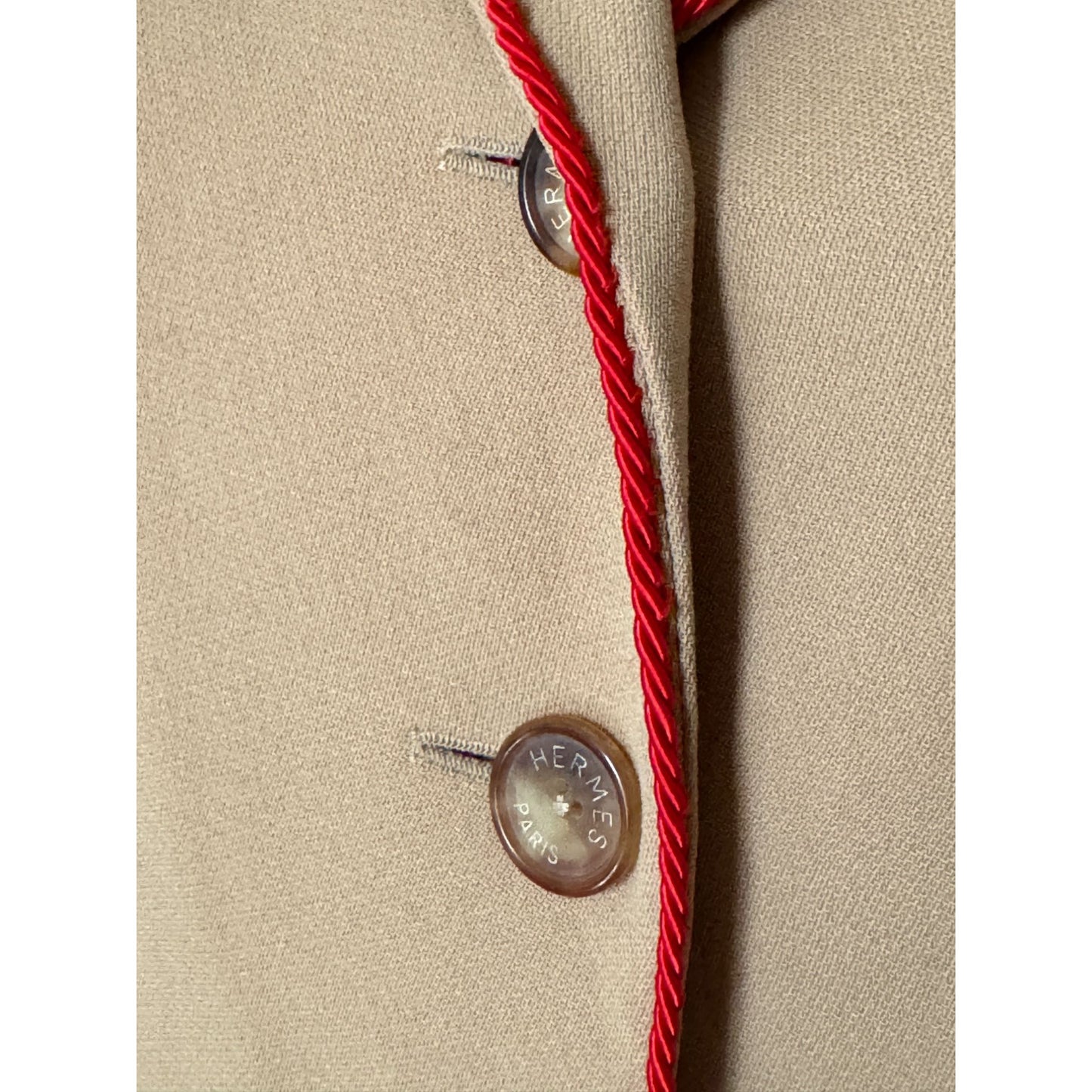 Vintage Beige Wool Blazer with Red Liseret Detailing 