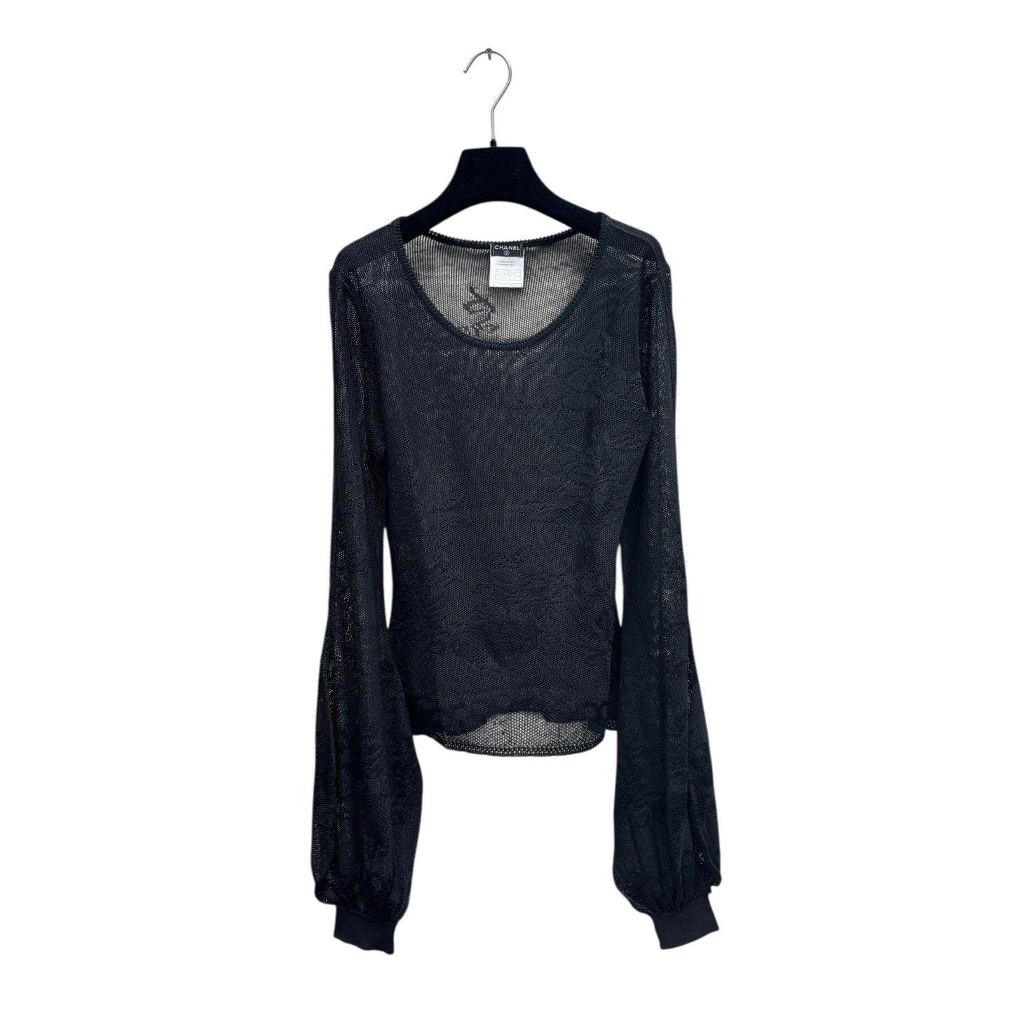 SS 2005 Black Floral Lace Balloon-Sleeve Top