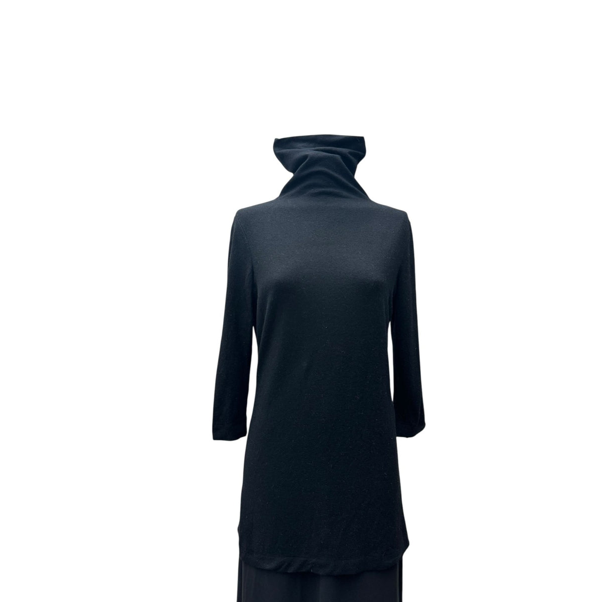 Black Wool Long Roll-Neck Top