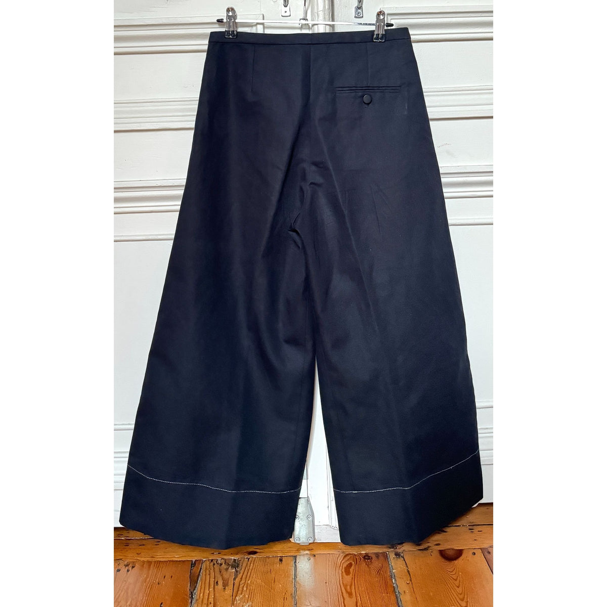 Navy Cotton-Linen Wide-Leg Trousers