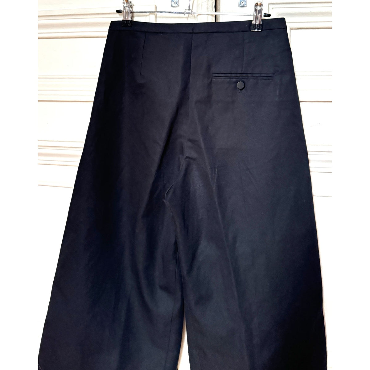 Navy Cotton-Linen Wide-Leg Trousers