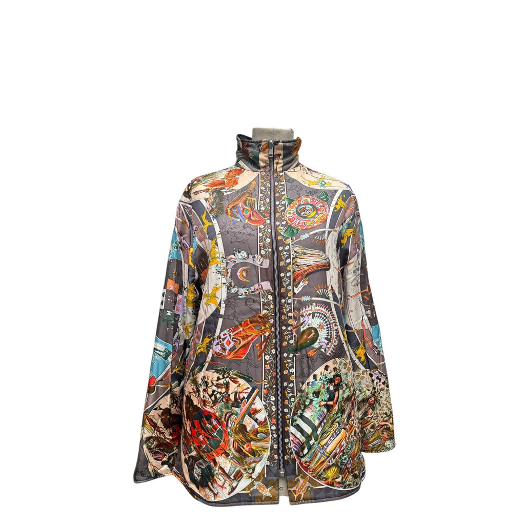 Reversible Black / Printed Silk Like Jacket Size L