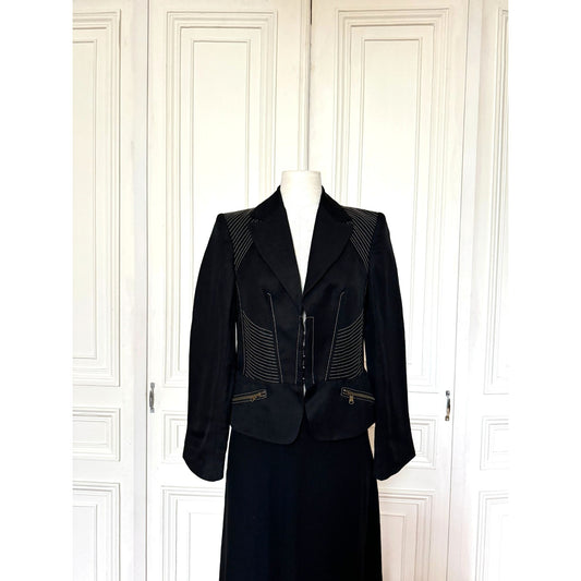 Circa 1996 Vintage Black Corset Embroidered Jacket 