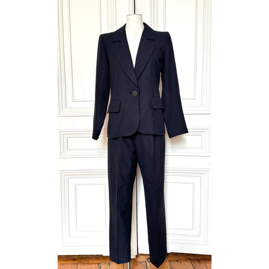 1980s Navy Pinstripe Pants Suit