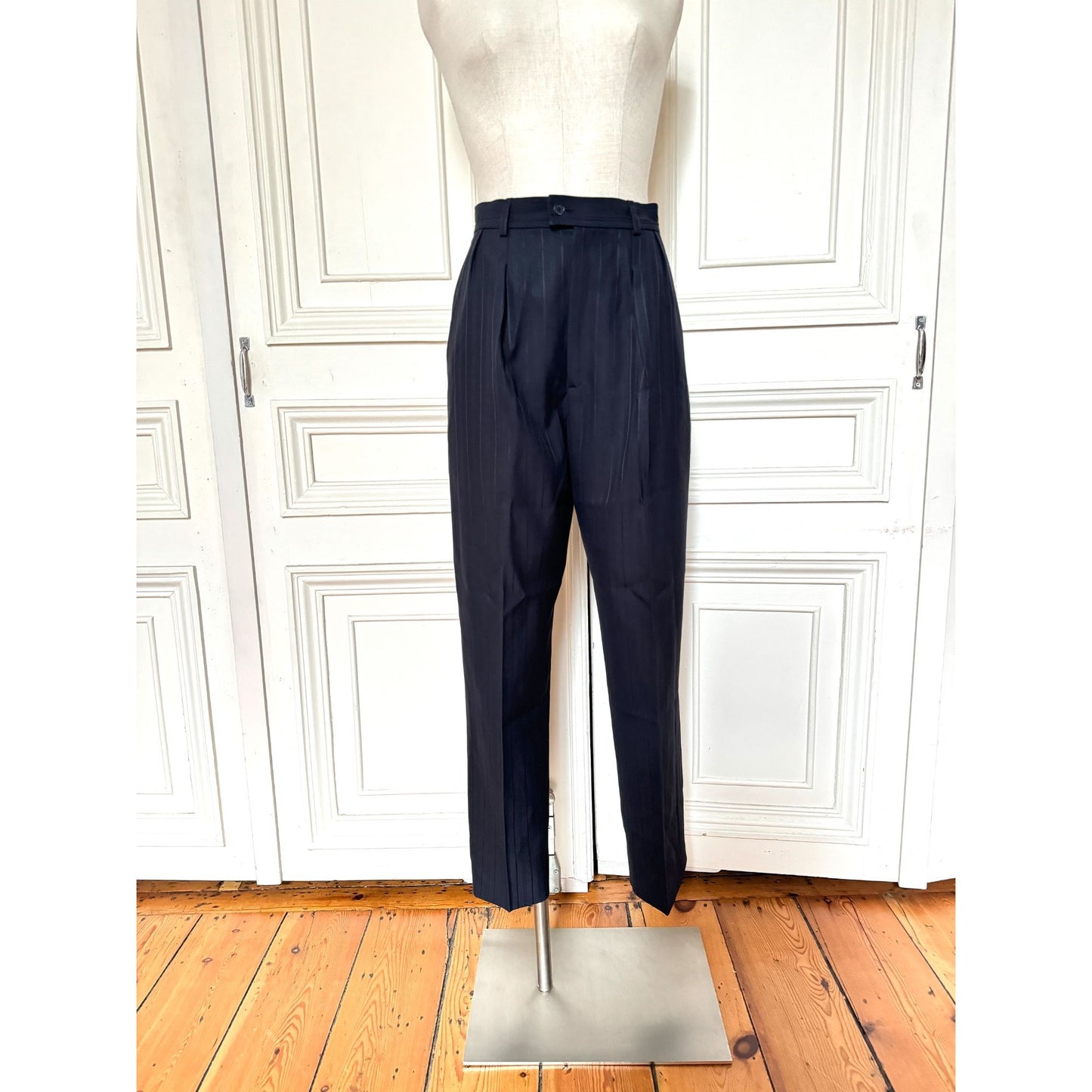 1980s Navy Pinstripe Pants Suit