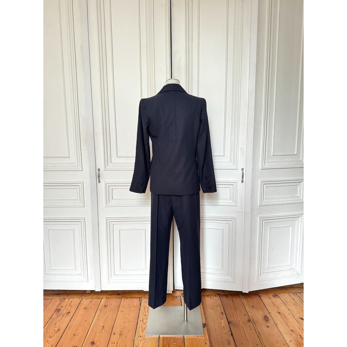1980s Navy Pinstripe Pants Suit