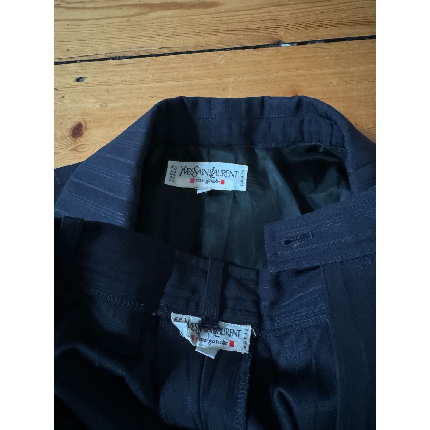 1980s Navy Pinstripe Pants Suit