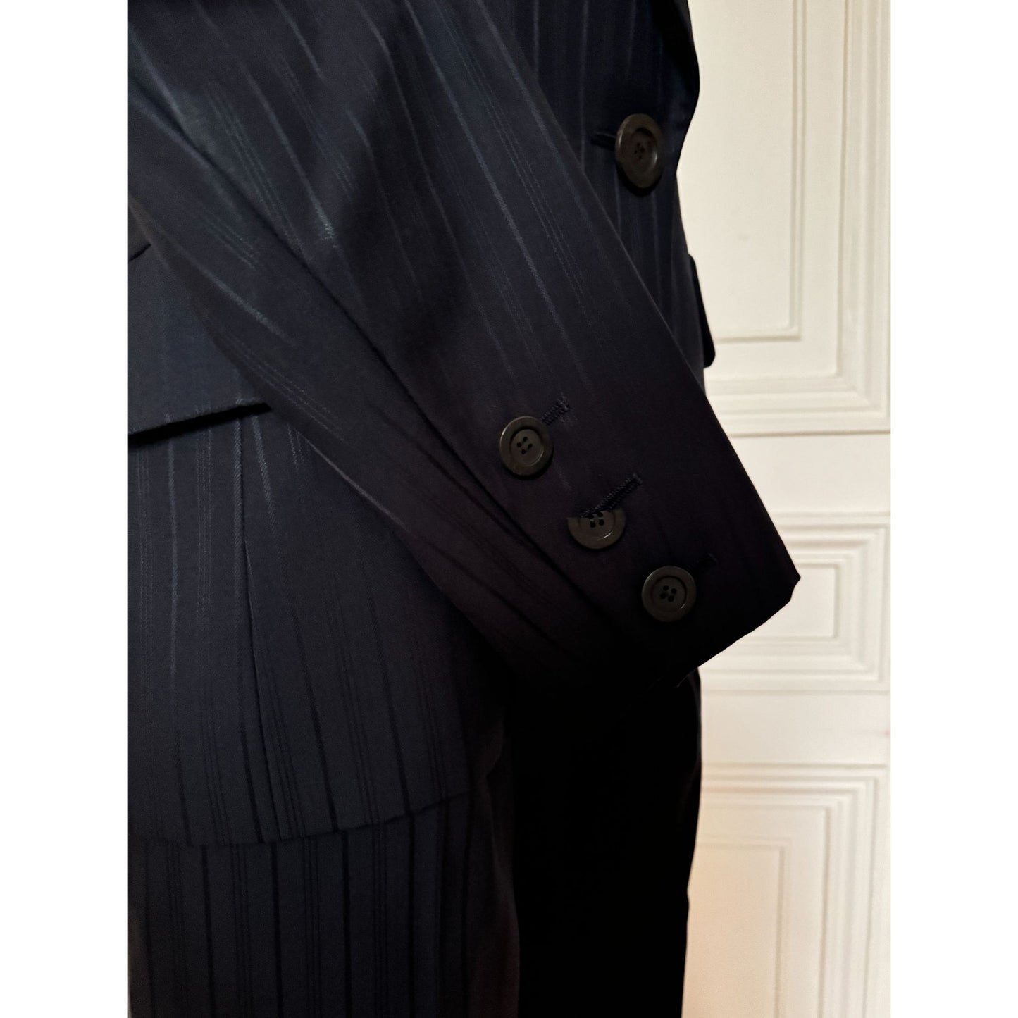 1980s Navy Pinstripe Pants Suit