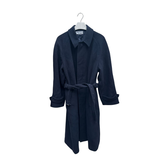 Heavy Navy Wool Belted Overcoat