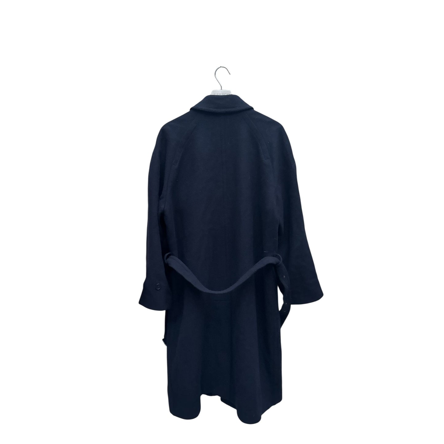 Heavy Navy Wool Belted Overcoat