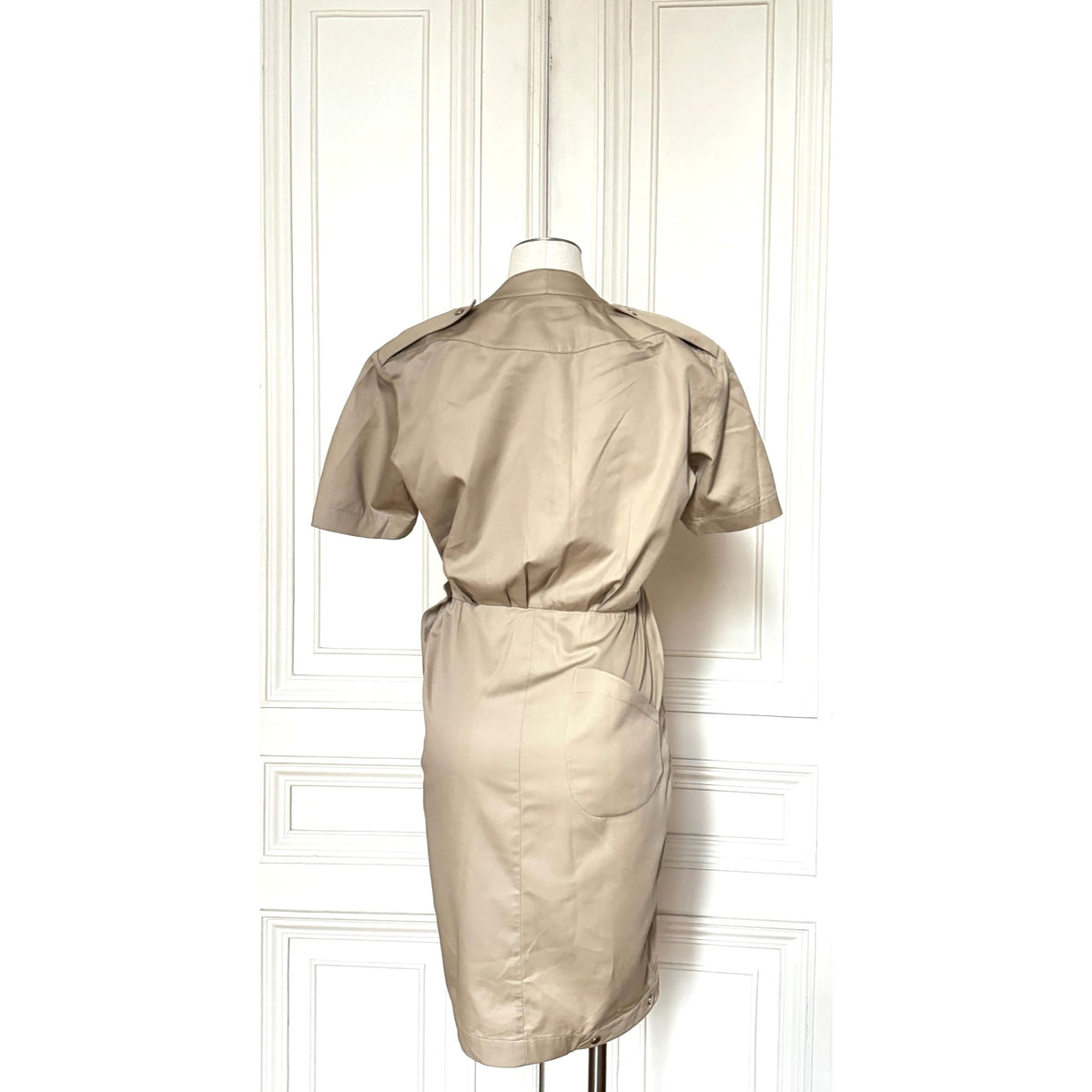1990s Beige Cotton Utility Wrap Dress