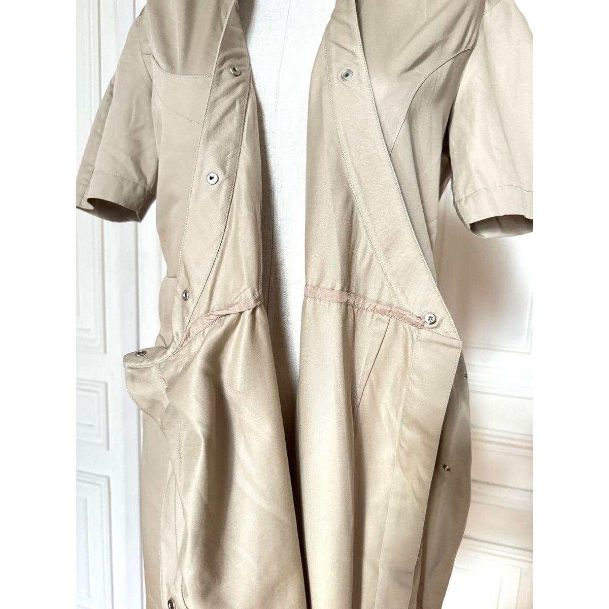 1990s Beige Cotton Utility Wrap Dress