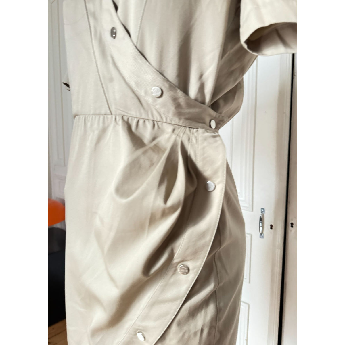 1990s Beige Cotton Utility Wrap Dress