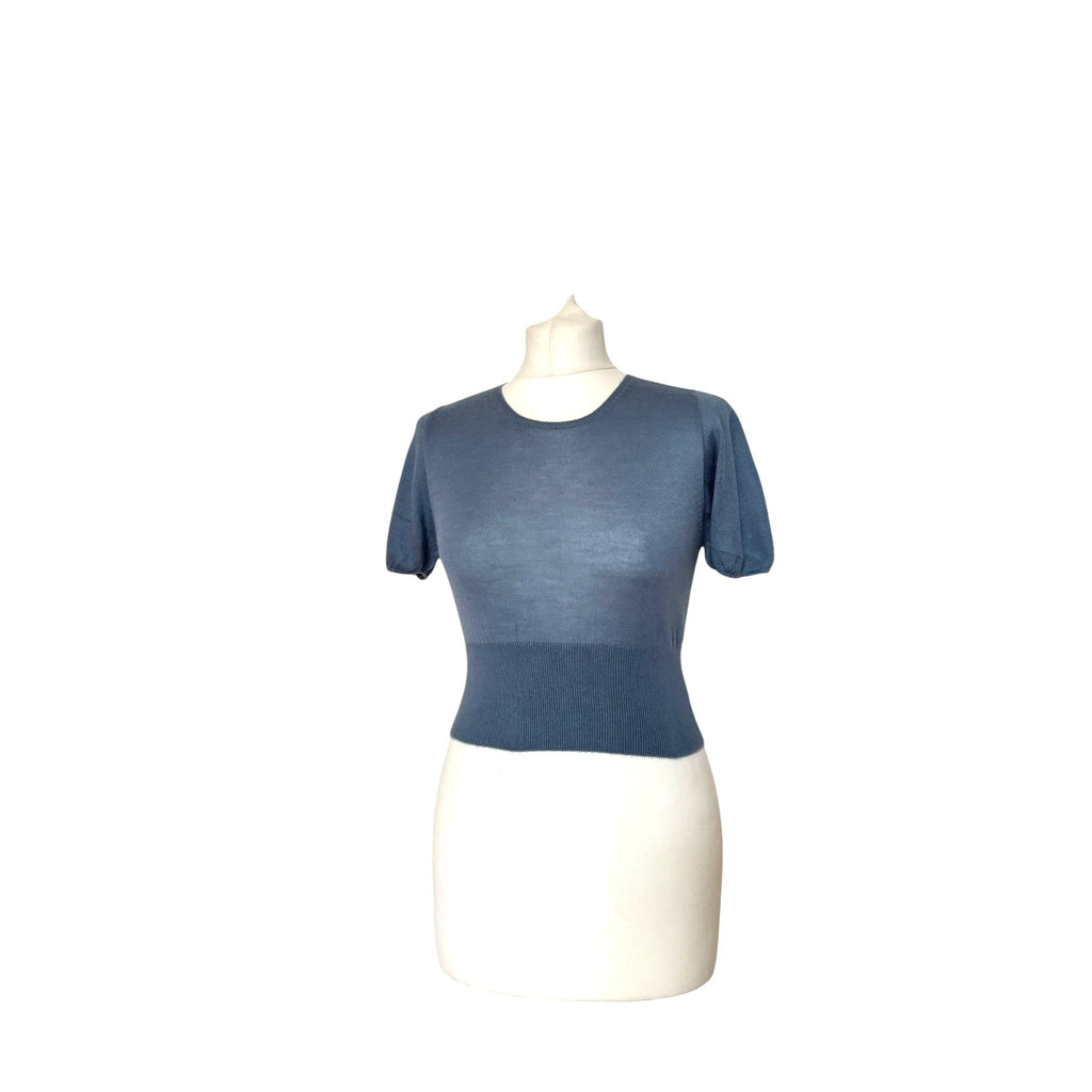 Blue Cashmere Silk Short sleeves sweater