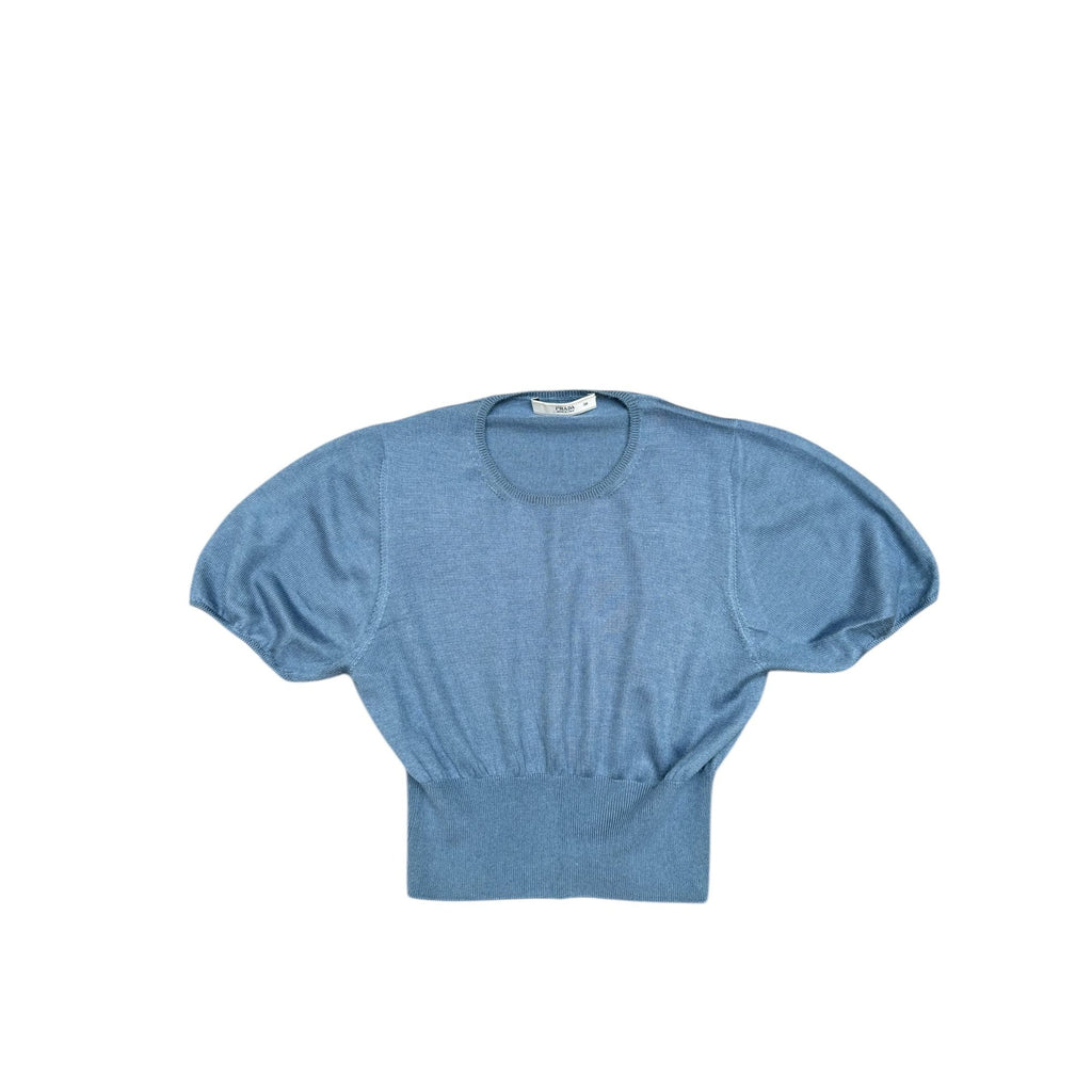 Blue Cashmere Silk Short sleeves sweater