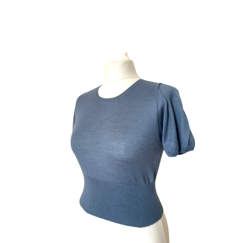 Blue Cashmere Silk Short sleeves sweater