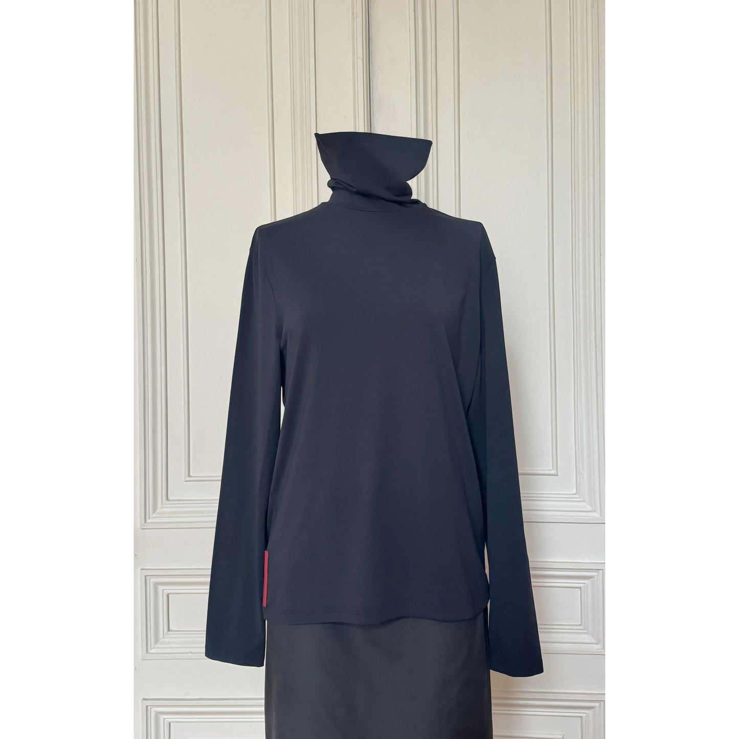 Prada Dark Grey Nylon Turtleneck Top Size M