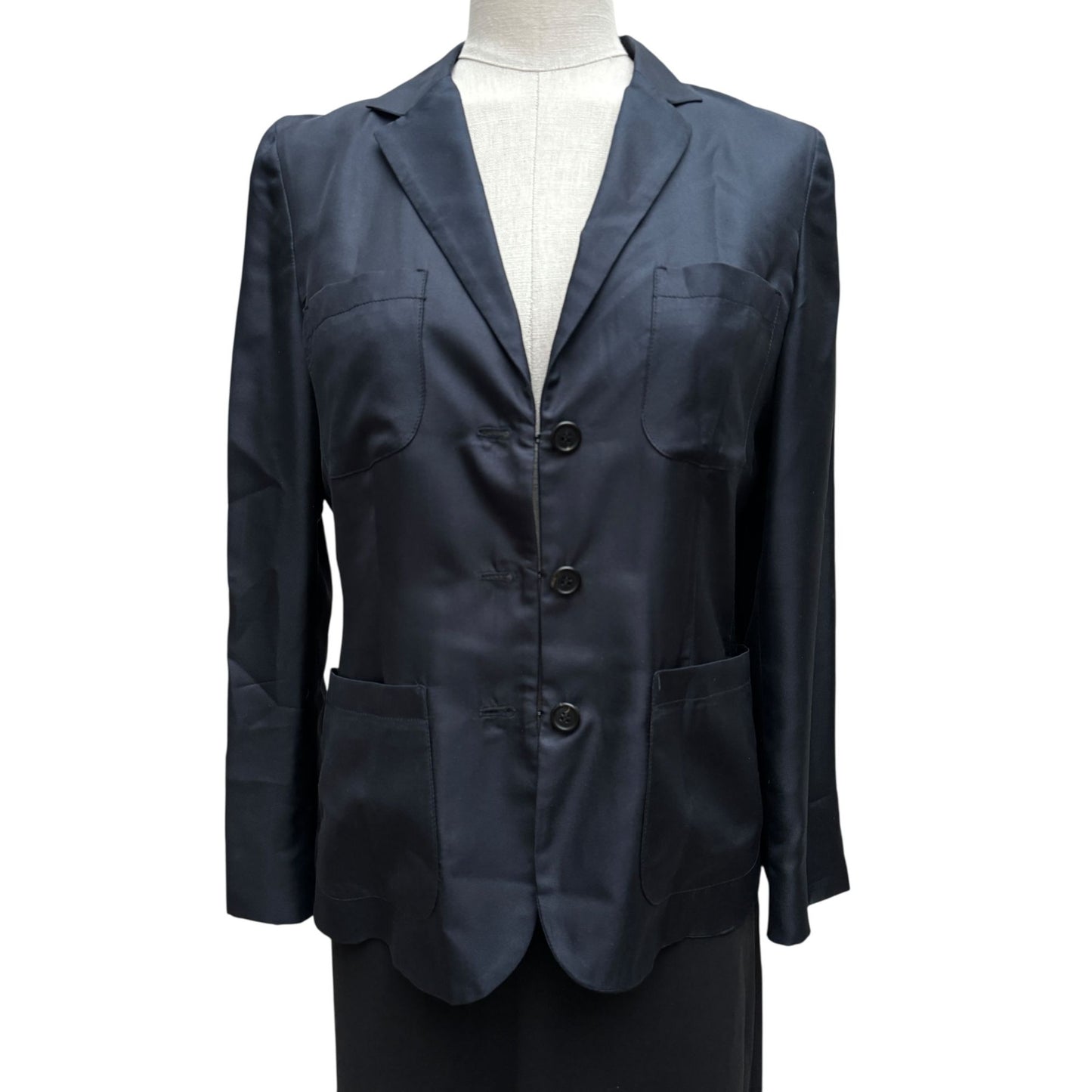 Vintage Navy Silk Blazer Jacket 