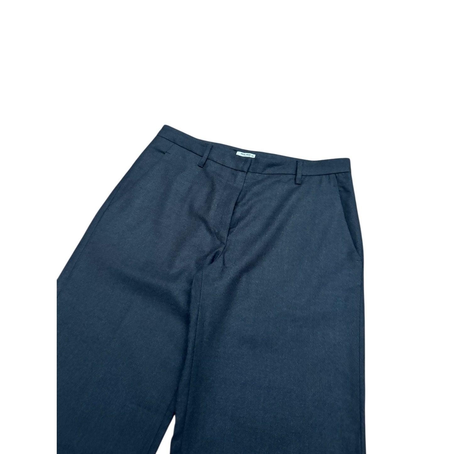 Grey Virgin Wool Wide-Leg Pants