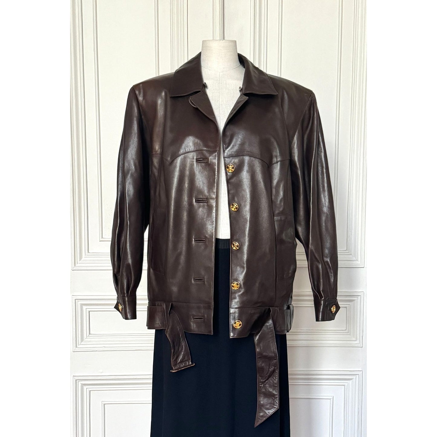 Brown Lambskin Leather Belted Jacket 