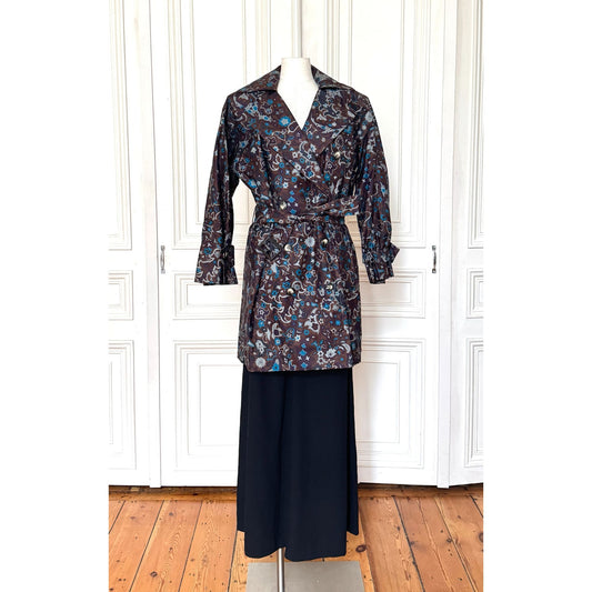 Vintage 1970s Colorful Silk Trench Coat