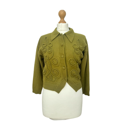 Olive Wool Embroidered Cardigan