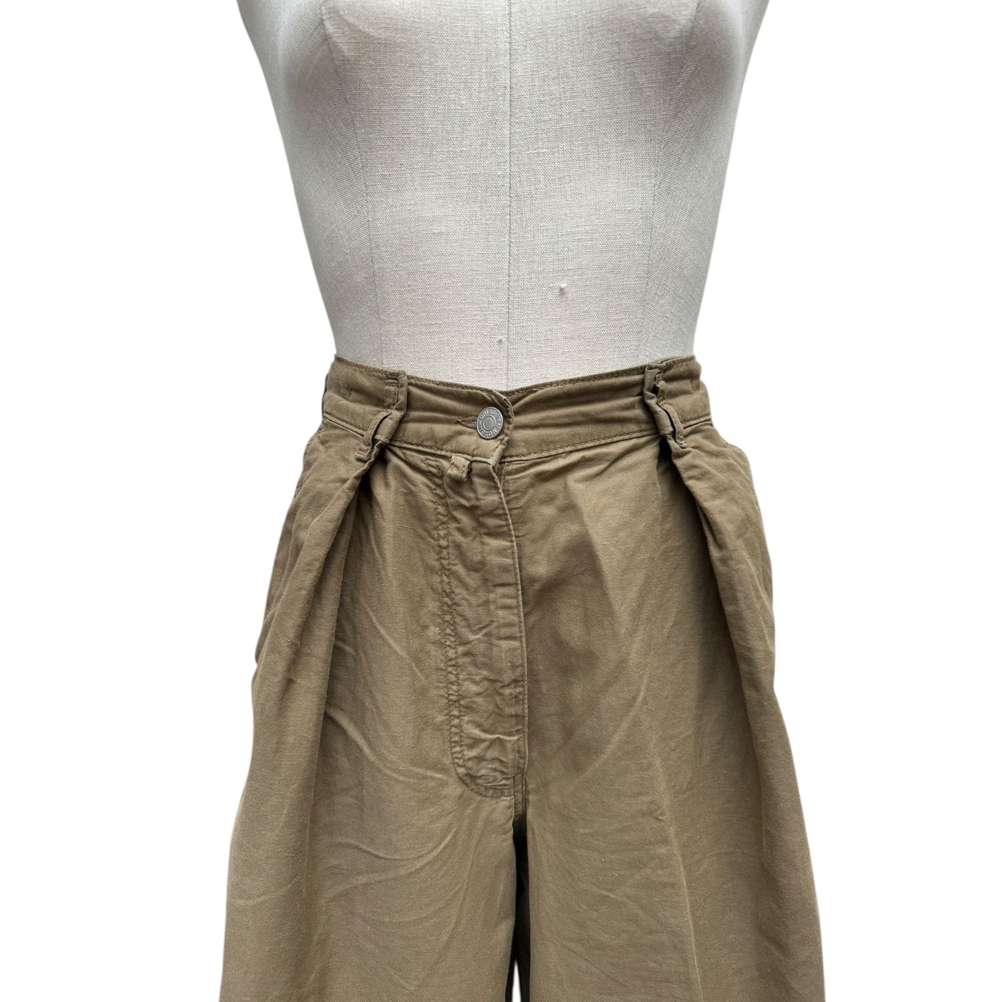 Kaki Cotton/Linen Wide Pants