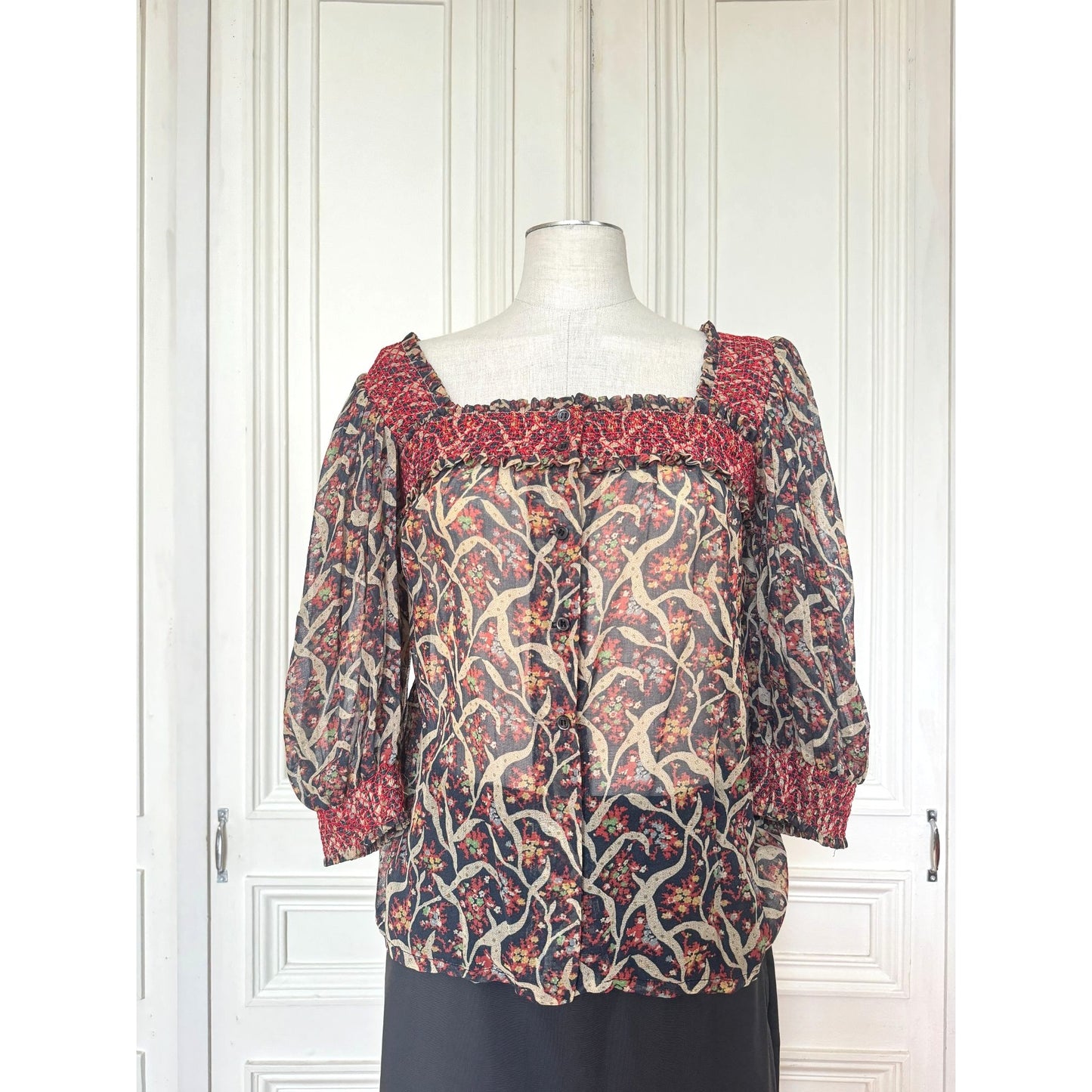 1970s Cotton Plant Print Top 