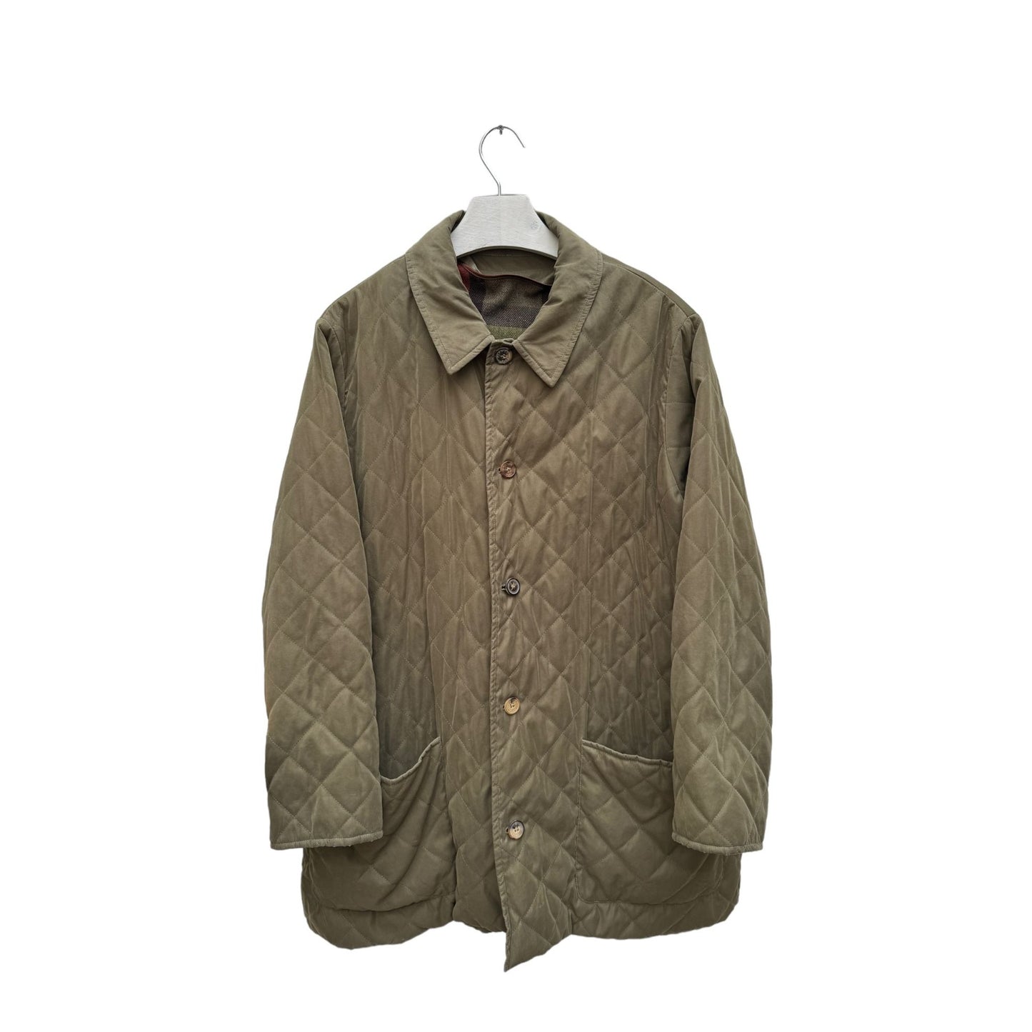 Khaki Quilted Jacket with Detachable Wool Lining