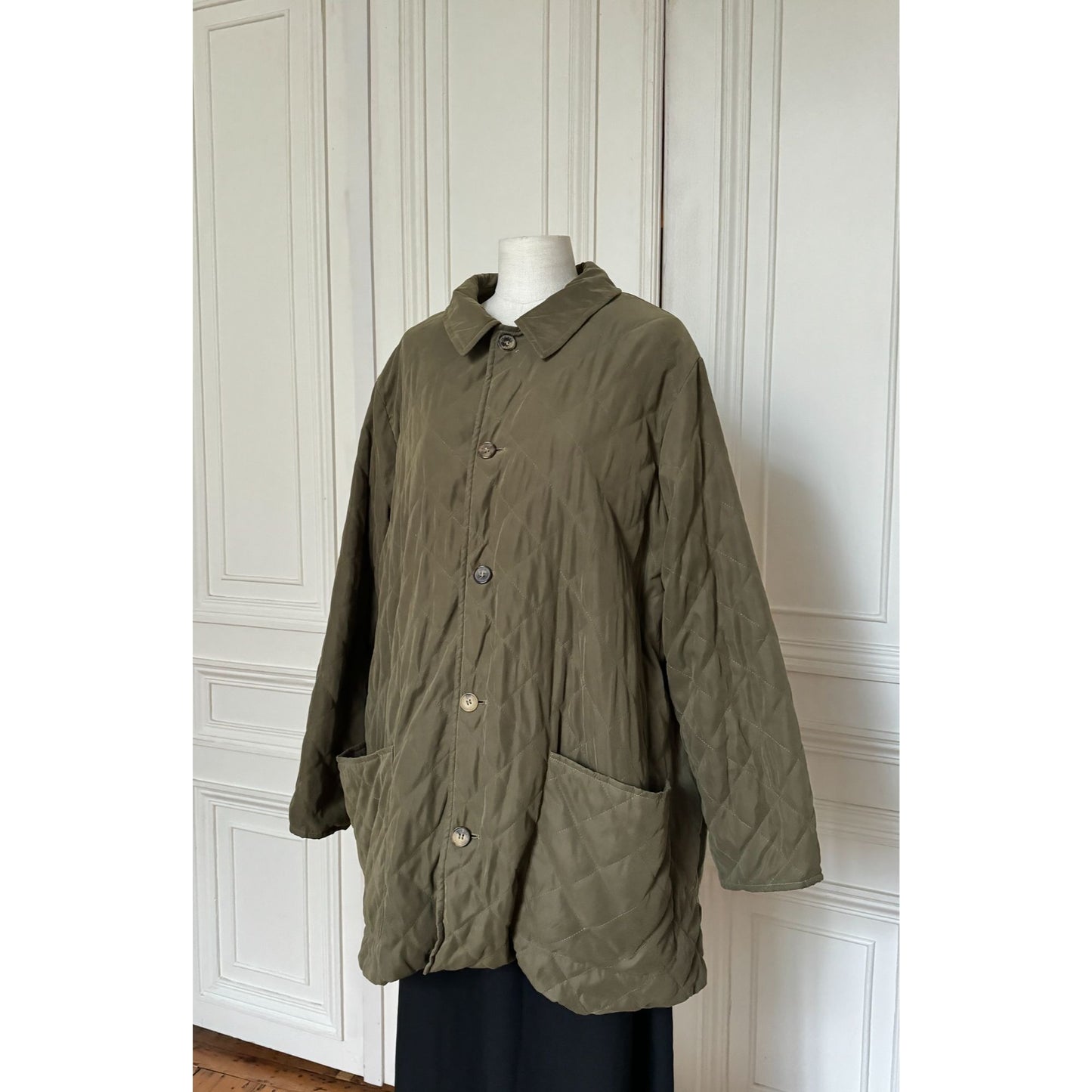 Khaki Quilted Jacket with Detachable Wool Lining