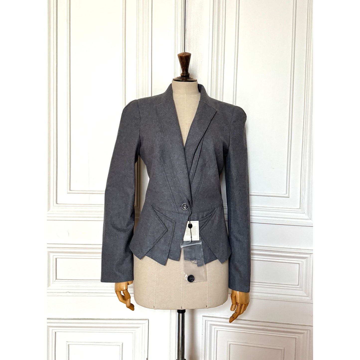 Grey Wool Sculpted Blazer Jacket