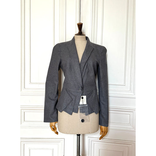 Grey Wool Sculpted Blazer Jacket