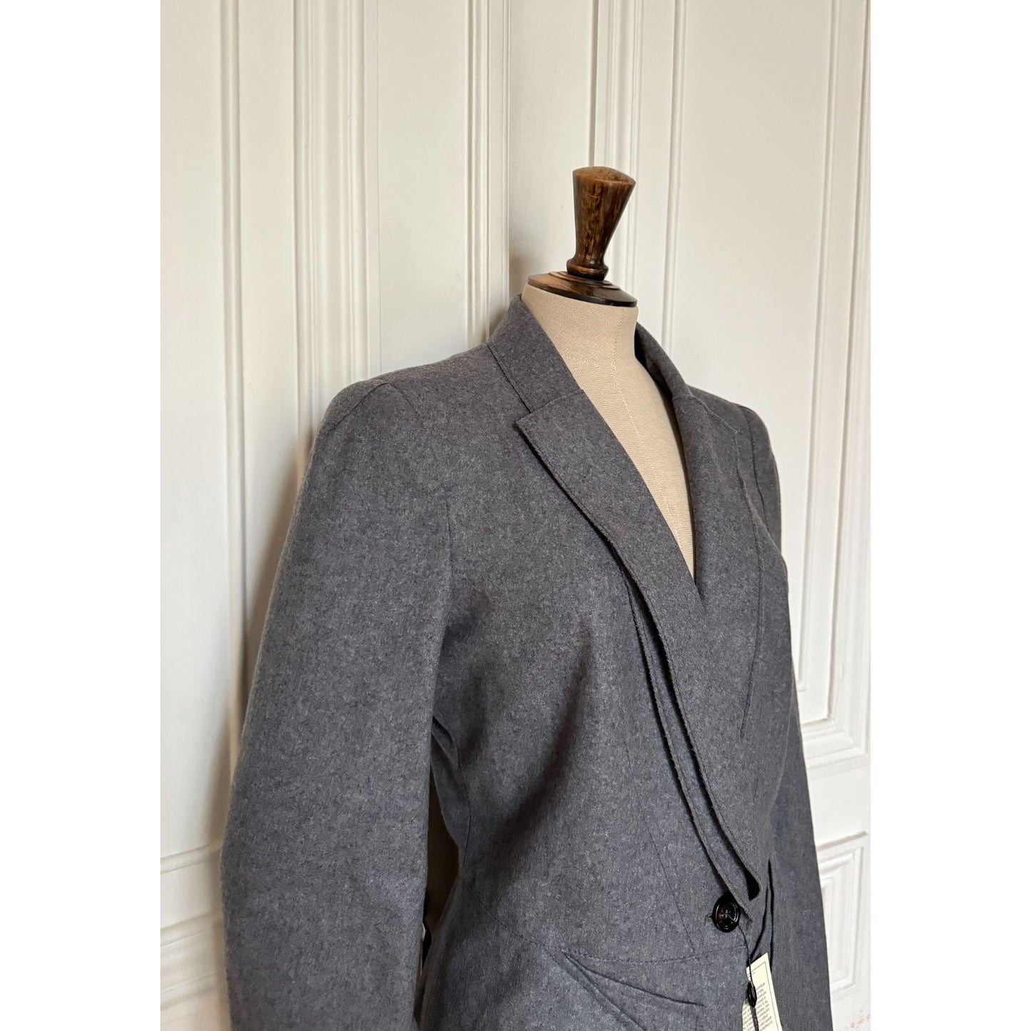 Grey Wool Sculpted Blazer Jacket