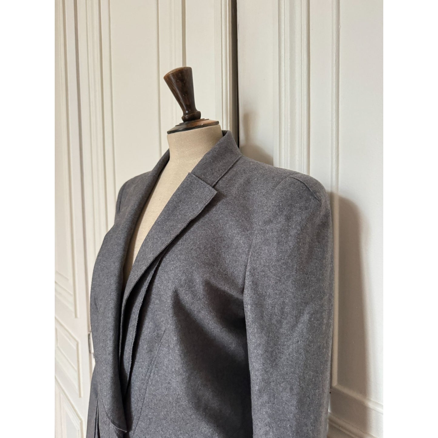 Grey Wool Sculpted Blazer Jacket