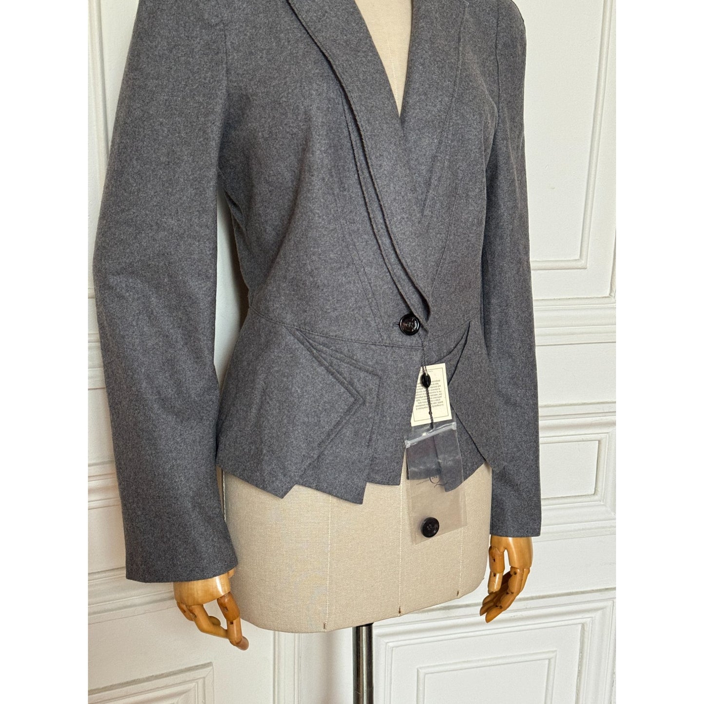 Grey Wool Sculpted Blazer Jacket