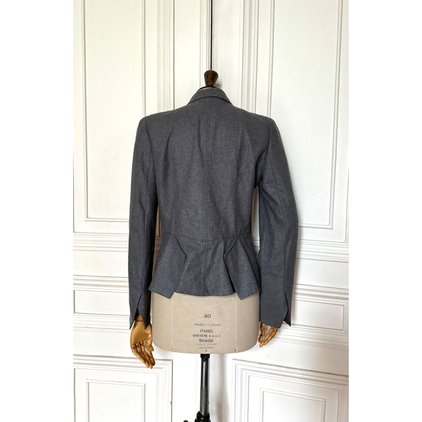 Grey Wool Sculpted Blazer Jacket