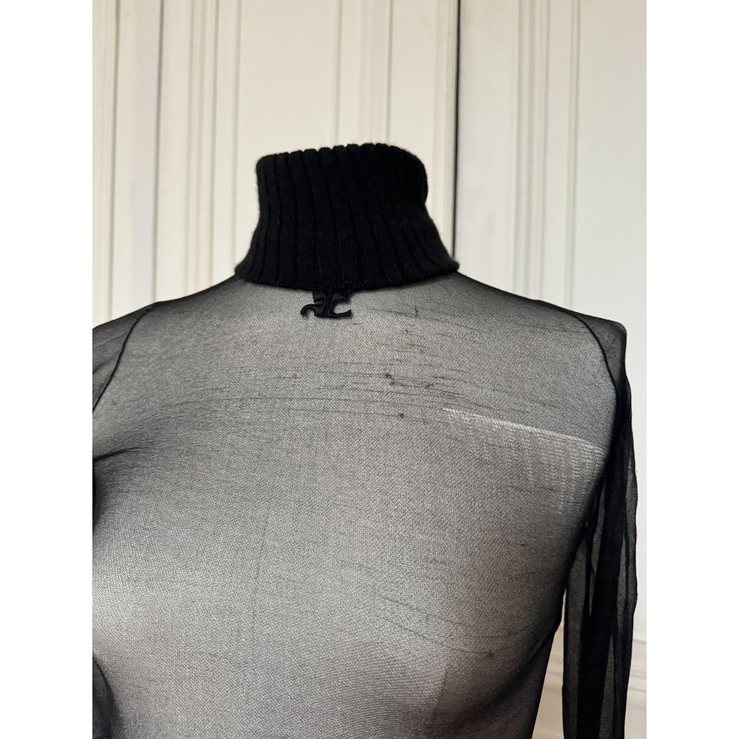 1970s Black Nylon Sheer Top