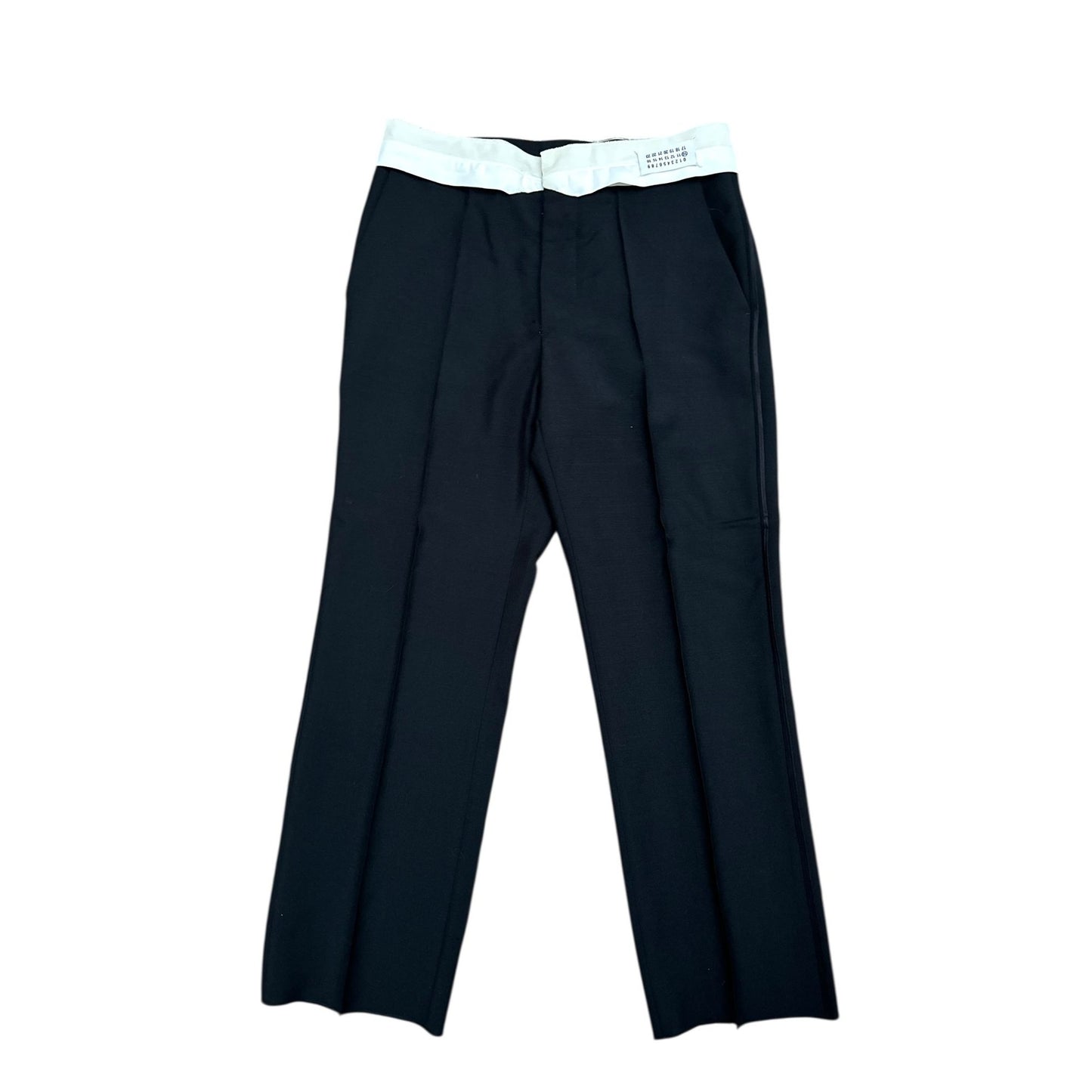 Black Mohair-Wool Straight-Leg Trousers with Reverse Waist Detail