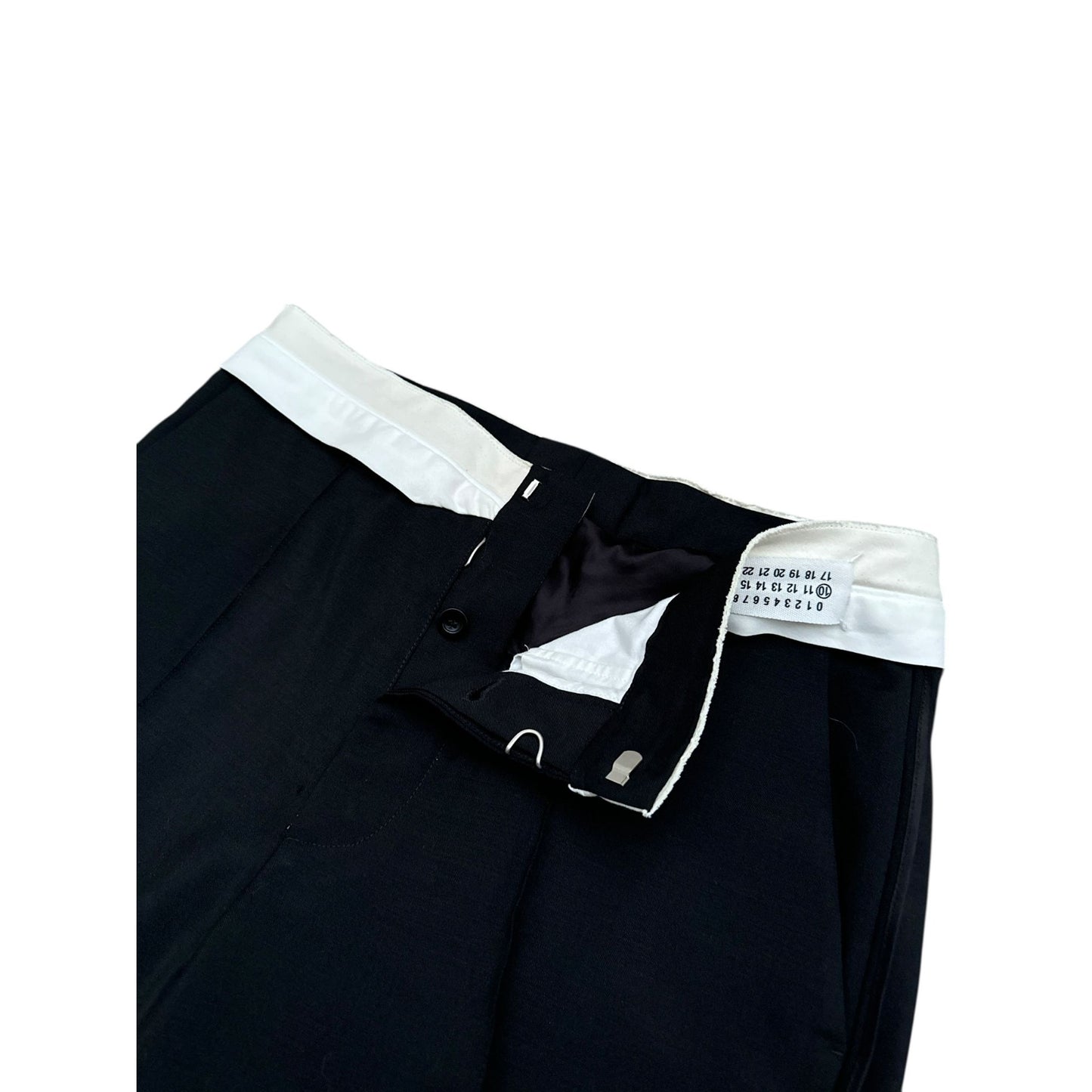 Black Mohair-Wool Straight-Leg Trousers with Reverse Waist Detail