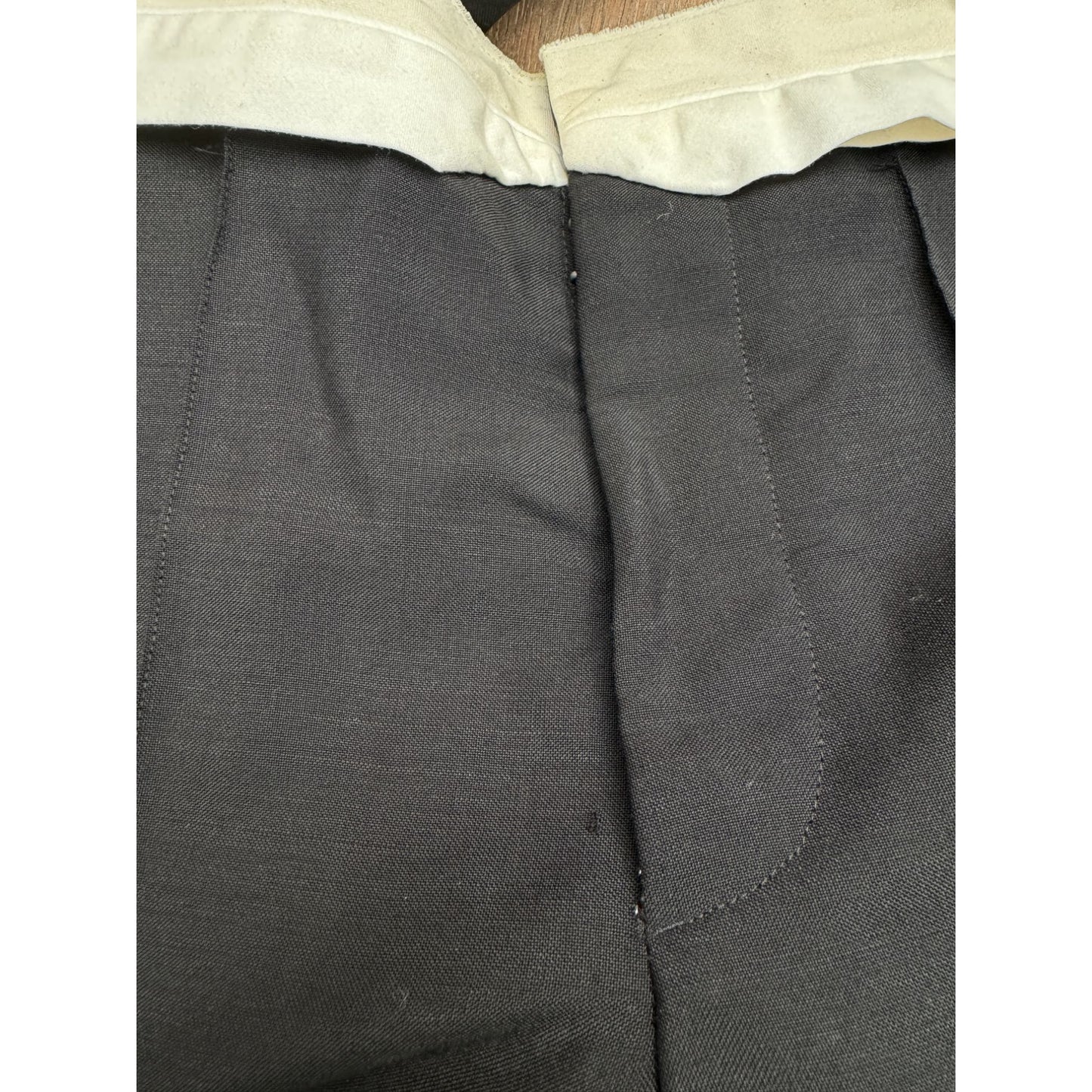 Black Mohair-Wool Straight-Leg Trousers with Reverse Waist Detail
