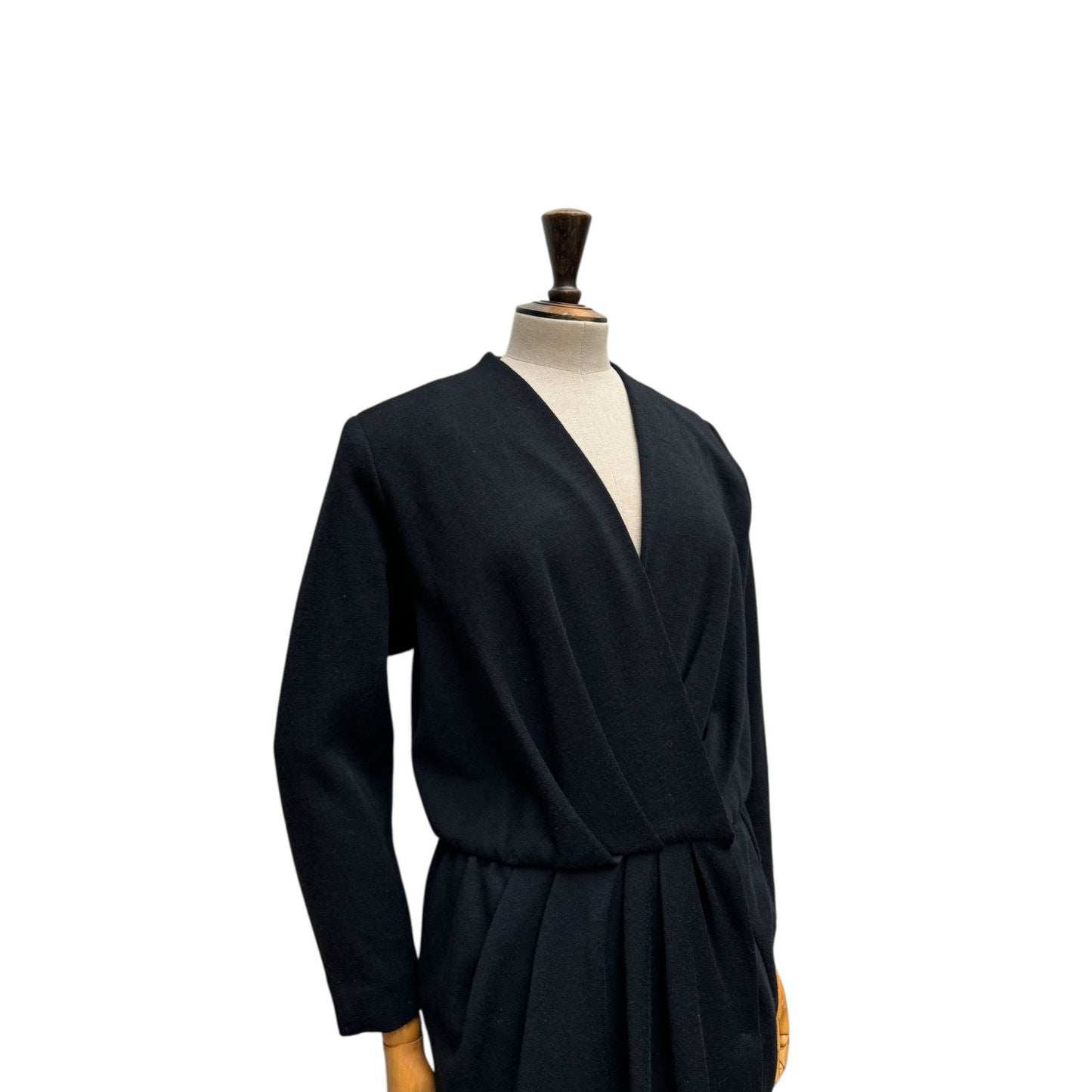 1970s Black Wool Wrap Dress