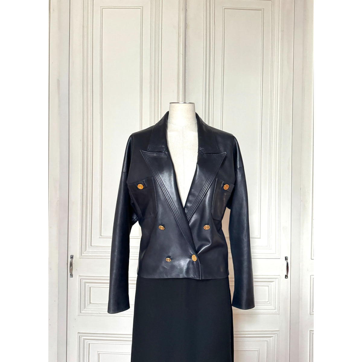 Spring Summer 1986 Runway Dark Navy Lambskin Leather Jacket