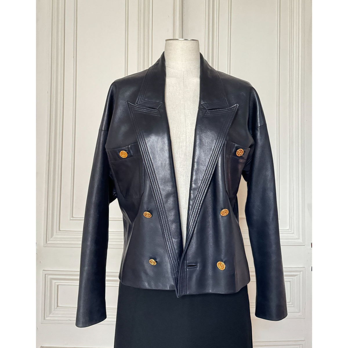 Spring Summer 1986 Runway Dark Navy Lambskin Leather Jacket