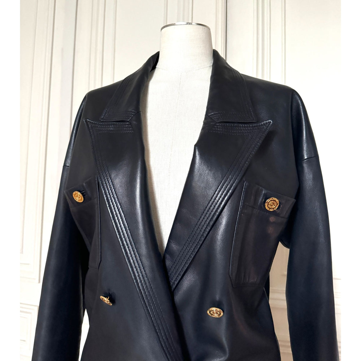 Spring Summer 1986 Runway Dark Navy Lambskin Leather Jacket