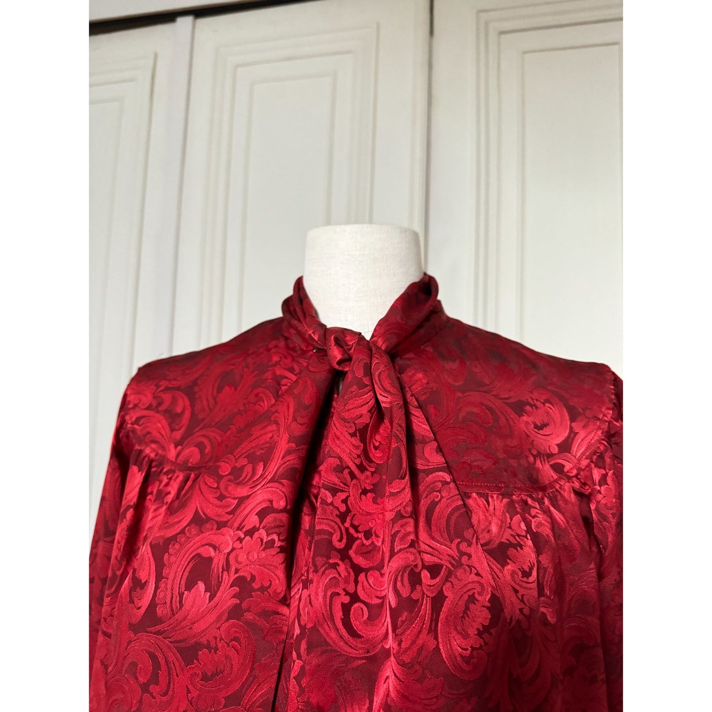 Red Silk Shirt with Built-In Scarf