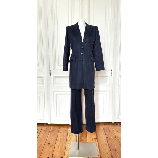 FW 1999 Dark Navy &amp; Brown Pinstripe Wool-Cashmere Suit