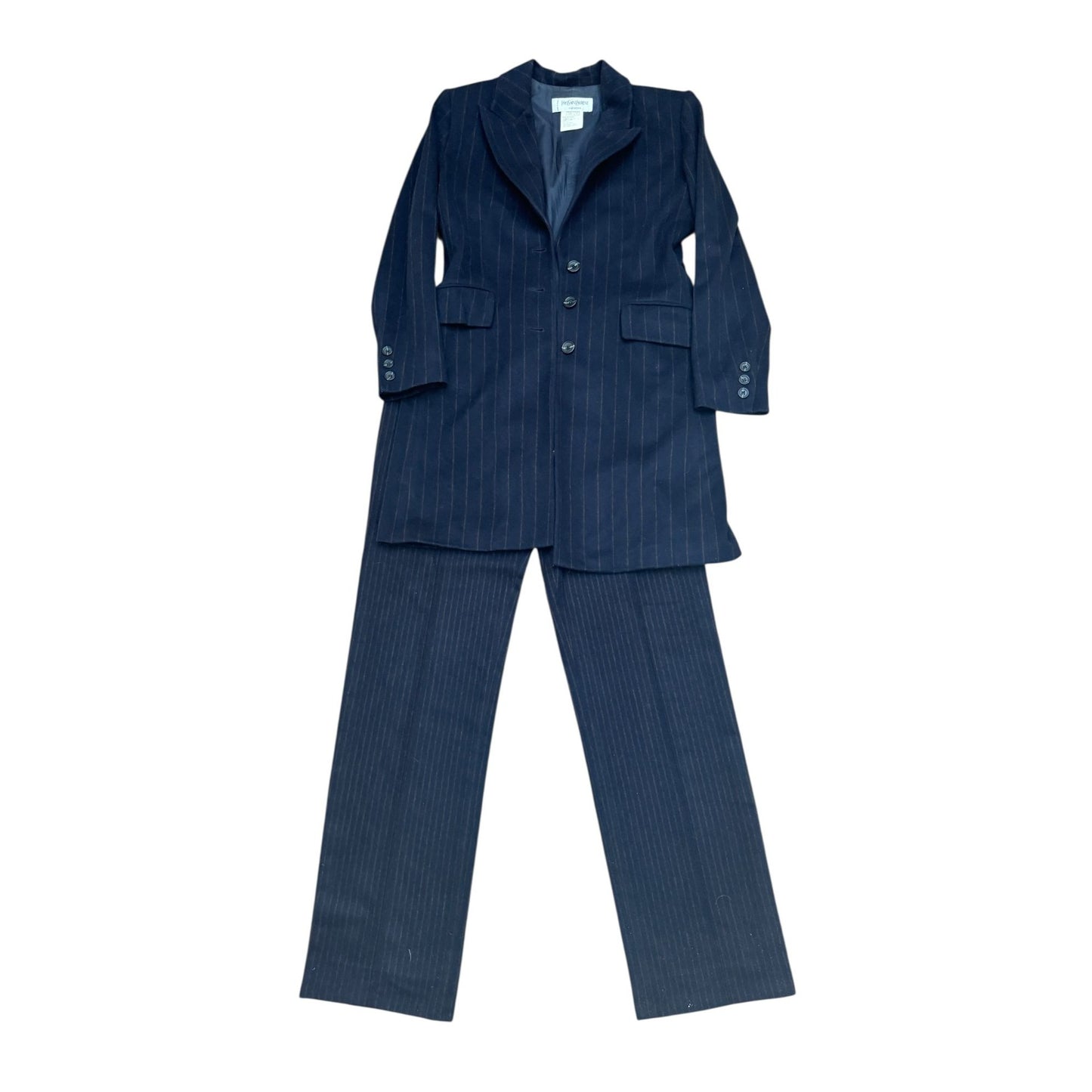 FW 1999 Dark Navy &amp; Brown Pinstripe Wool-Cashmere Suit