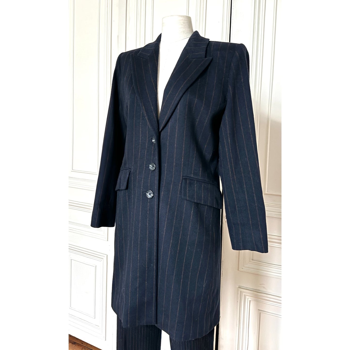 FW 1999 Dark Navy &amp; Brown Pinstripe Wool-Cashmere Suit